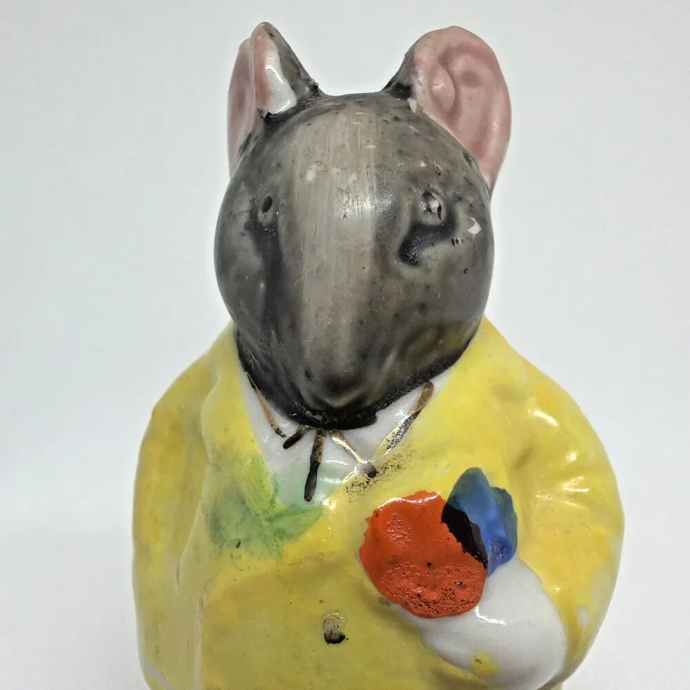 Vintage Made In Occupied Japan Mouse Pepper Shaker Only Ceramic Yellow Raincoat